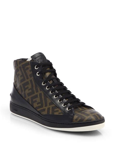 brown leather fendi sneakers with f print